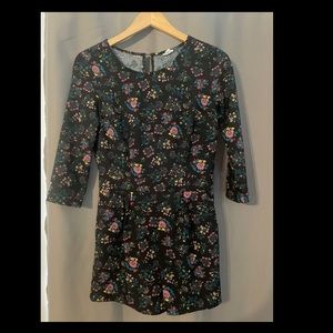 Black and Floral Romper w/Quarter Length Sleeves